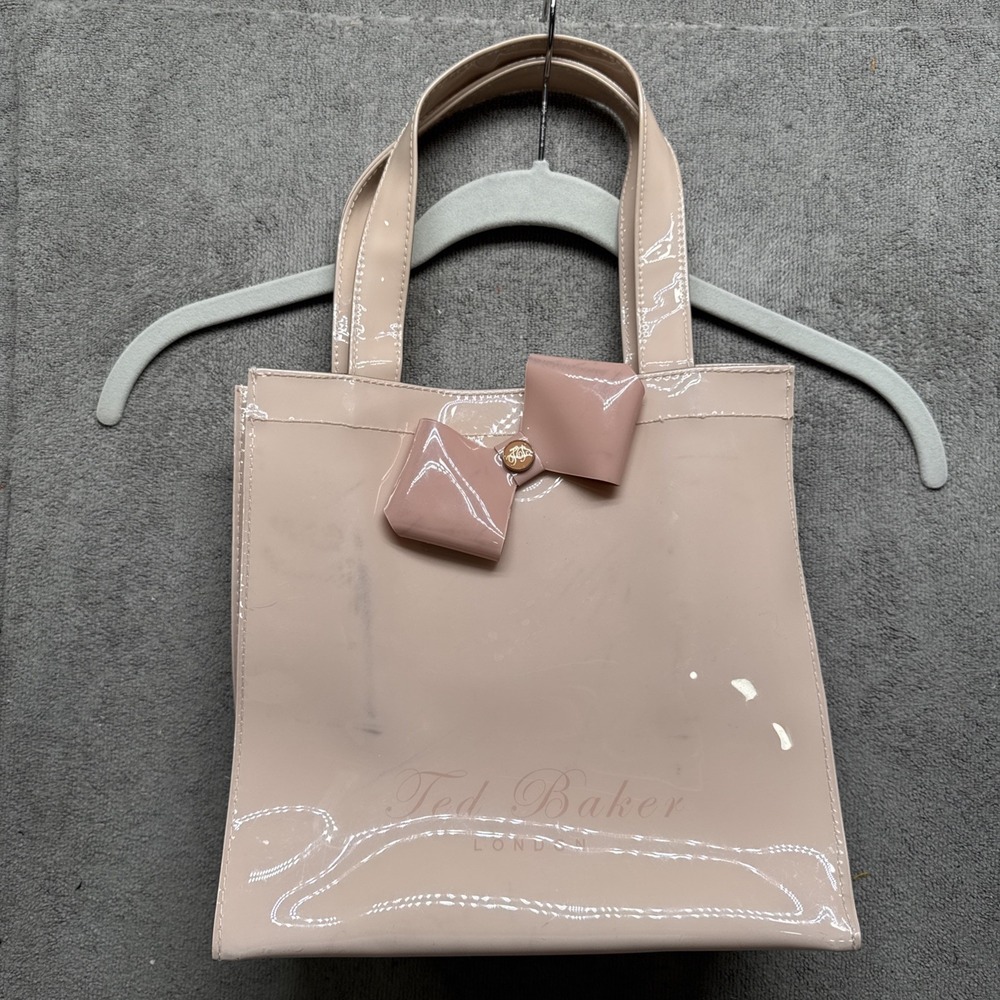 Ted Baker London Tote Bag Pink Patent Bow Small Purse Glossy Satchel